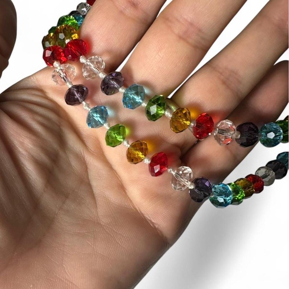 Faceted Glass Rainbow Bead Knotted Necklace